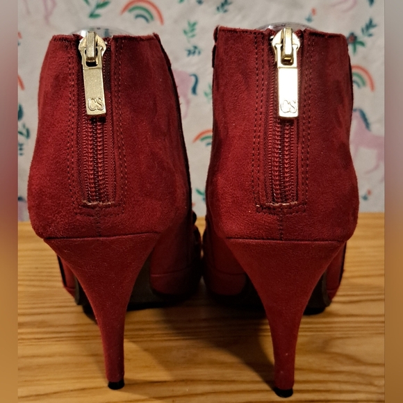 EUC Christian Siriano Red Suede Peep Toe Bootie Boot Heel Pump Shoe SZ 8.5 - Picture 5 of 9